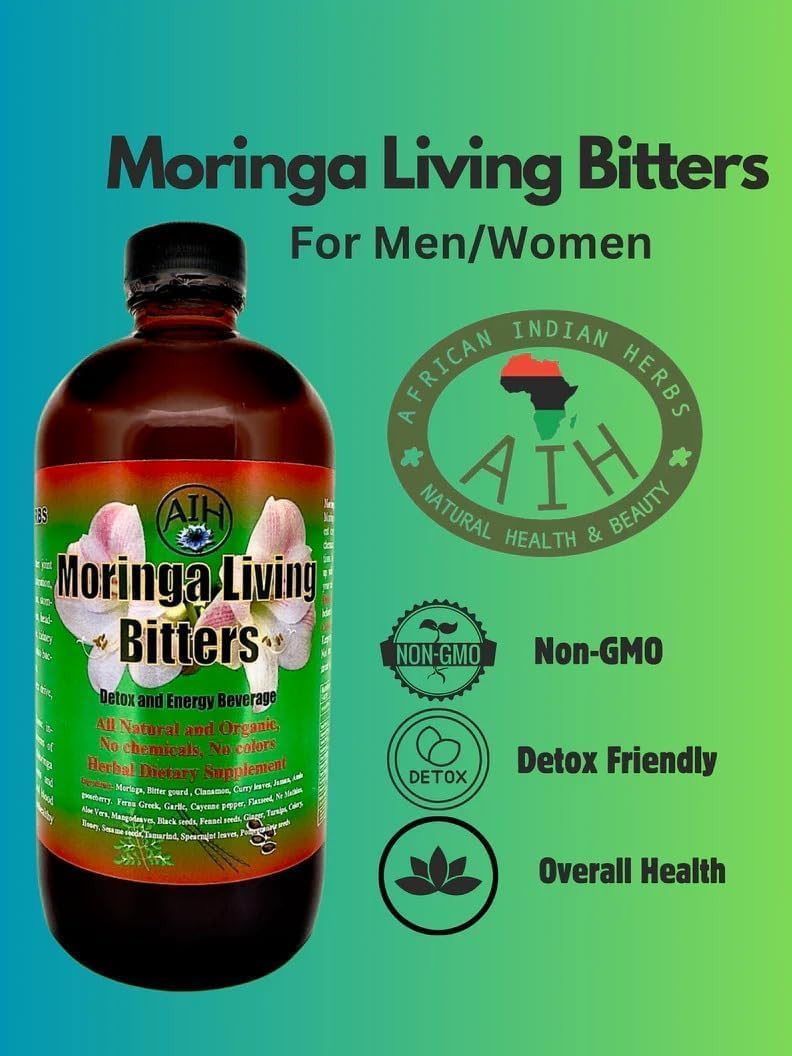 Moringa Living Bitters 2-Pack: Detox, Immune & Liver Support - 32oz Organic Herbal Cleanse & Energy