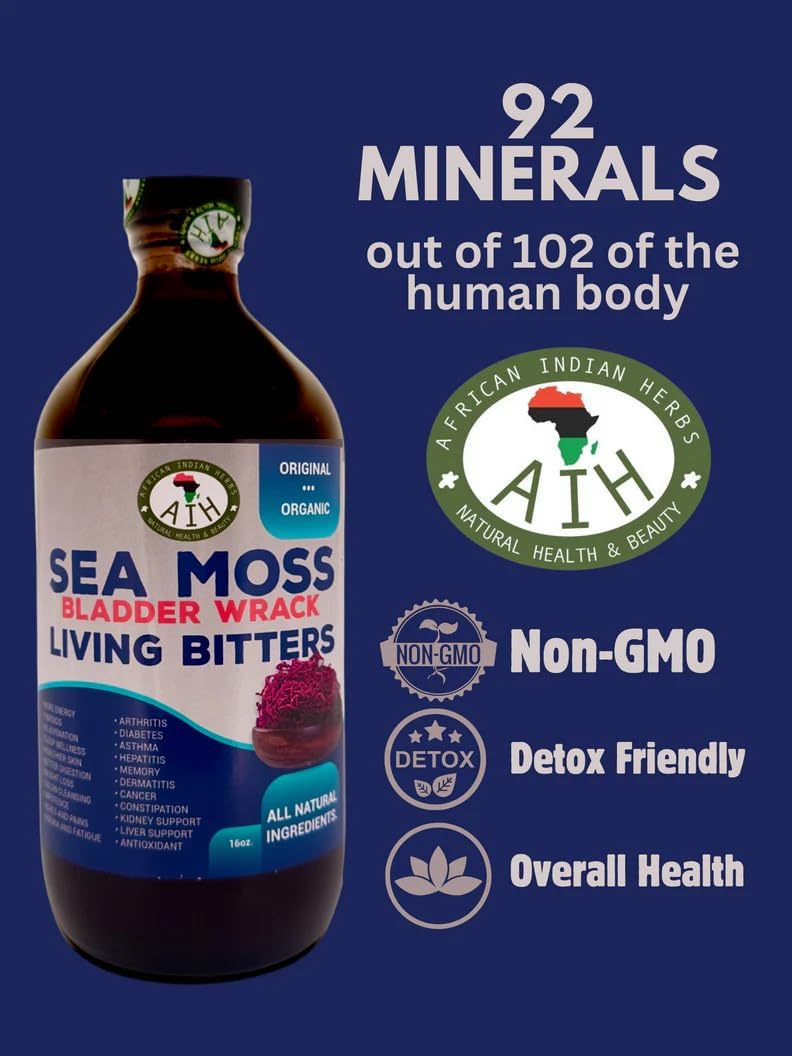 2-Pack Sea Moss Detox Tea 16oz - Herbal Cleanse & Digestion Support | Bitter Gourd, Amla, Immune Wellness