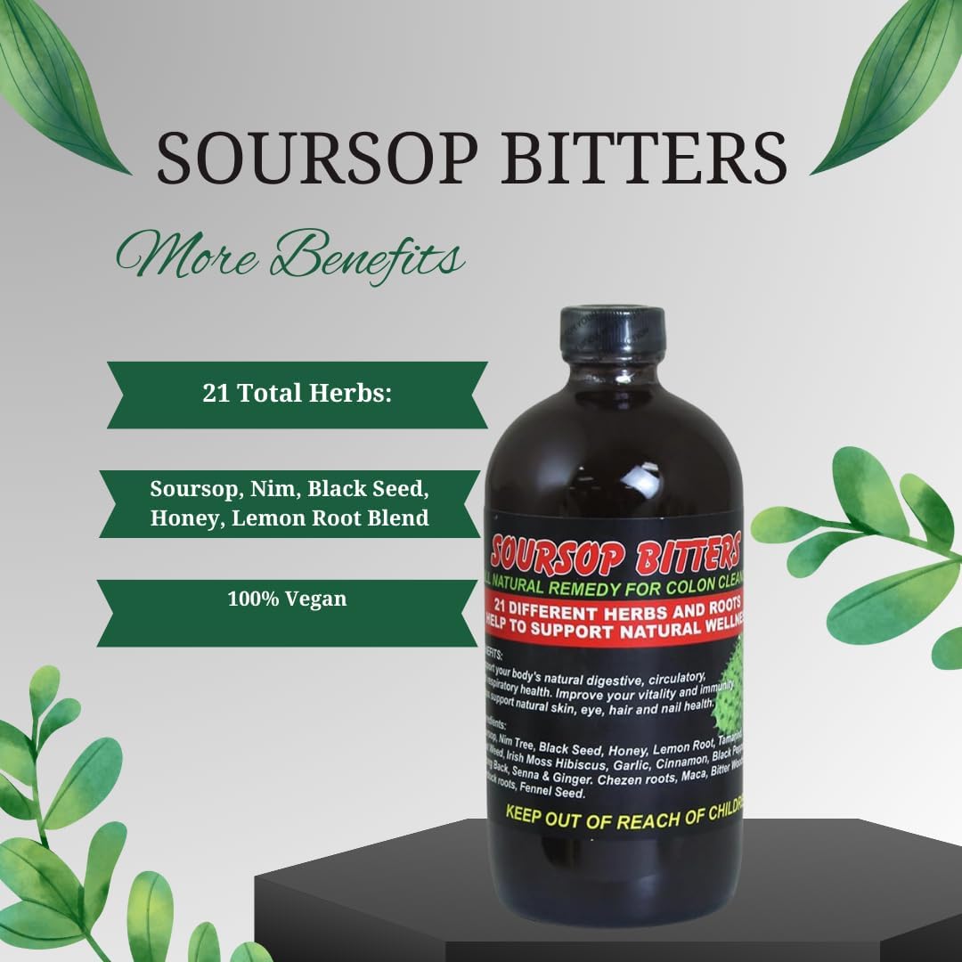 Soursop Detox Bitters 2-Pack: Colon Cleanse & Digestive Support 16oz
